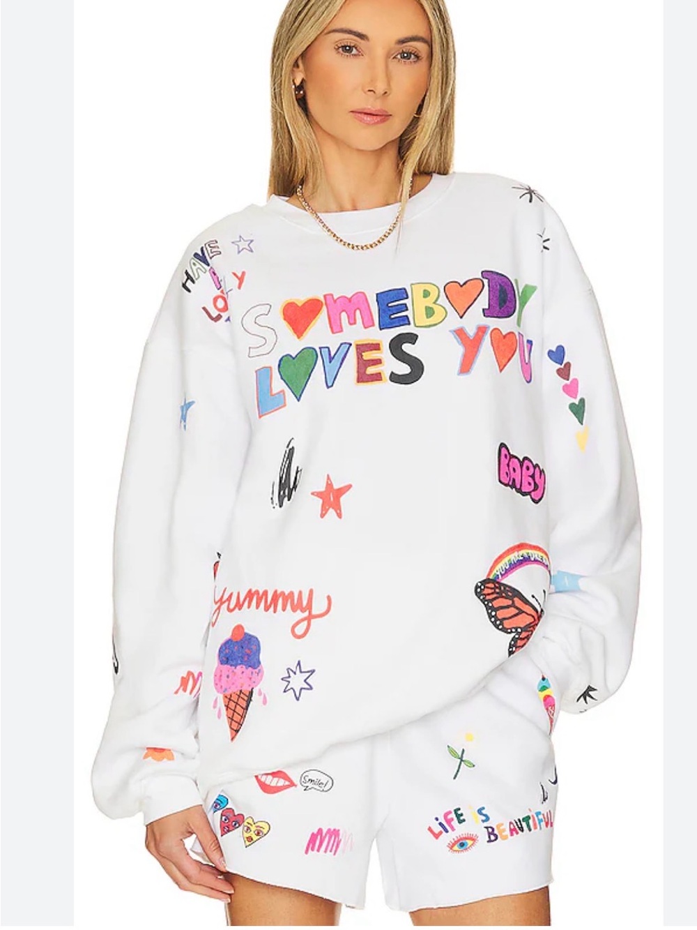 The Mayfair Group Somebody Loves You White Graphic Sweatshirt one size plus